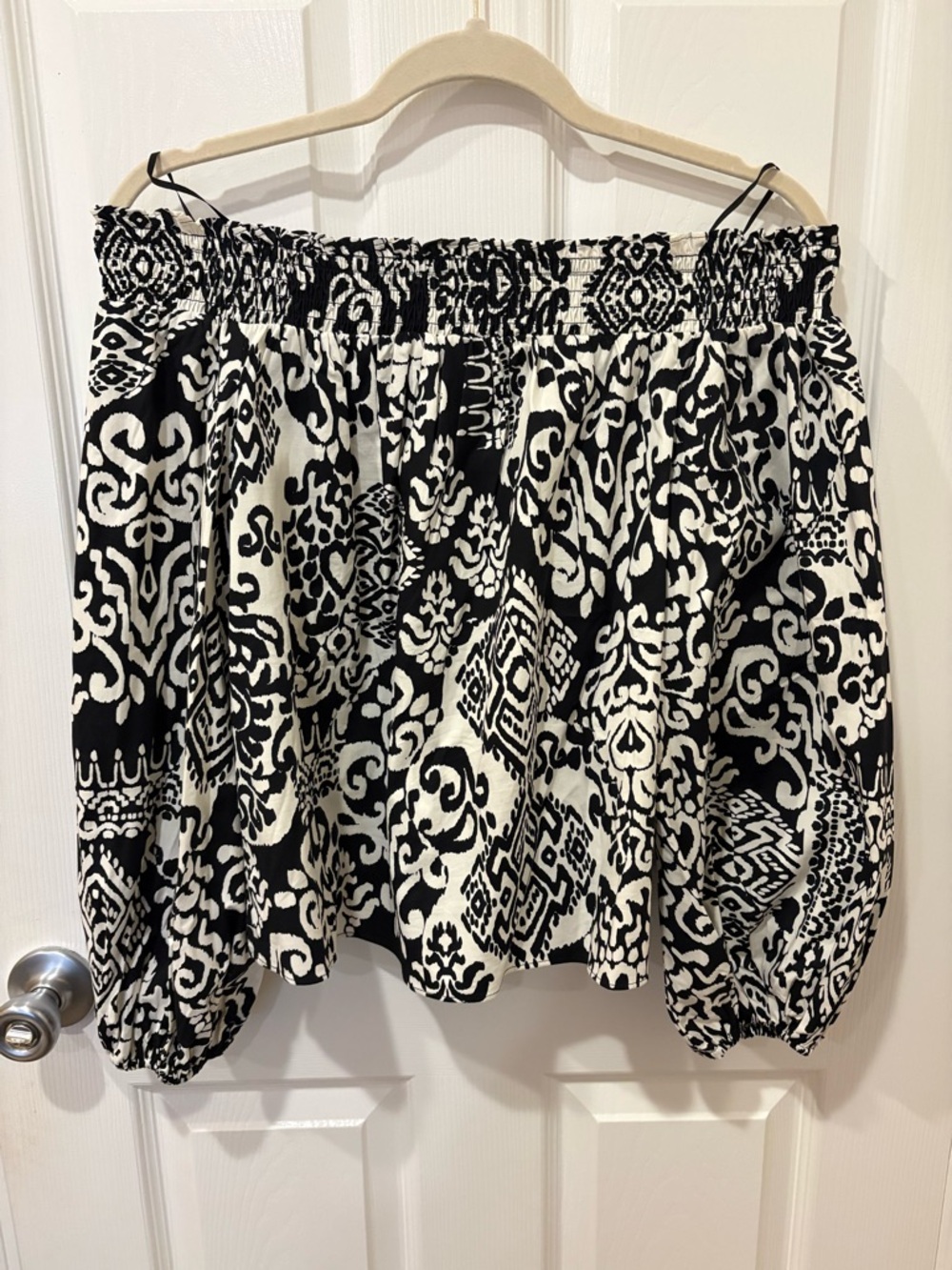 EXPRESS NWT Off Shoulder Top Black White Aztec Print